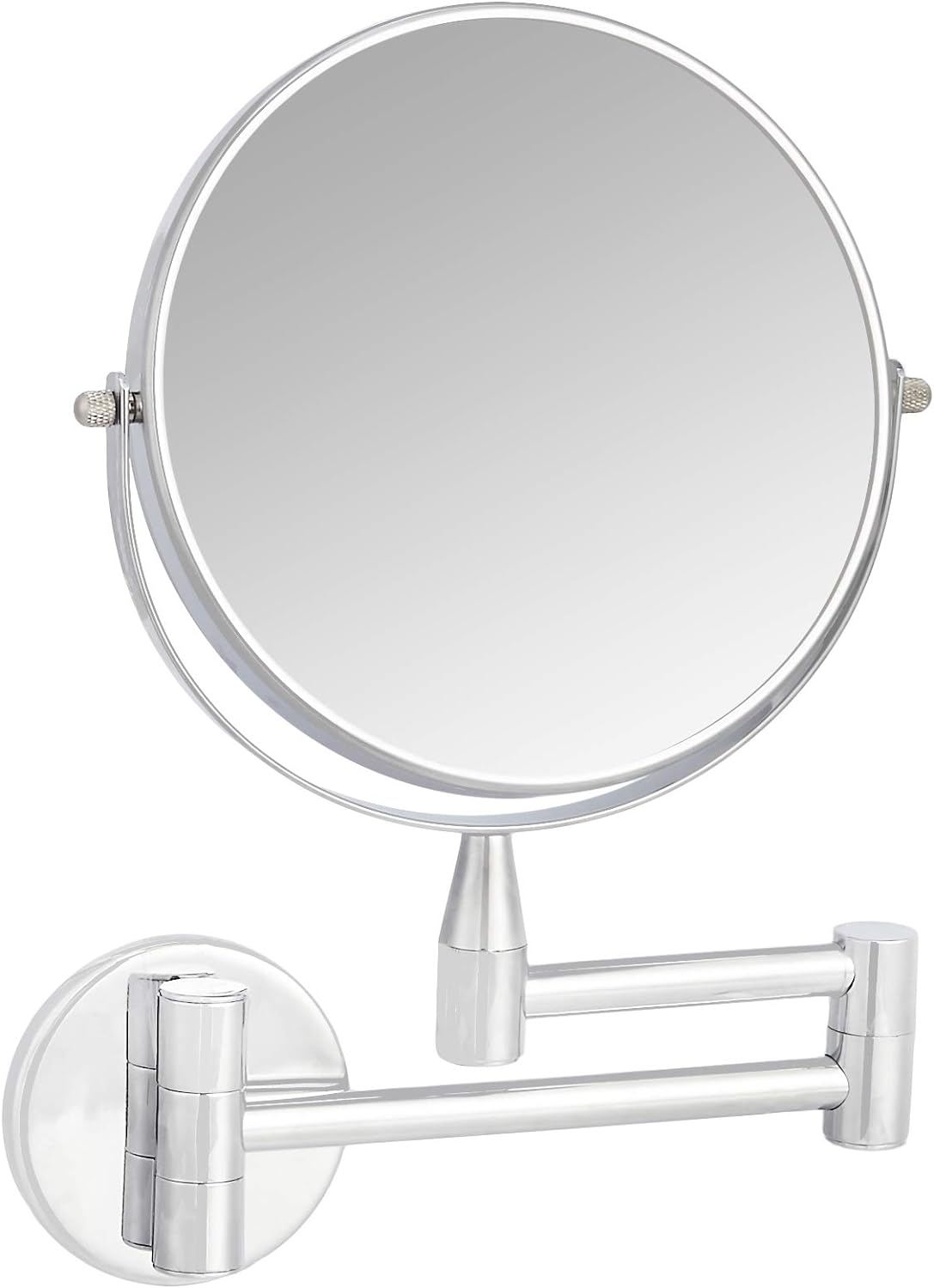 Round Wall Mount Vanity Mirror - 360° Rotation, Double-Sided, 1X/5X Magnification | 12.8"L x 10"W, Chrome Finish