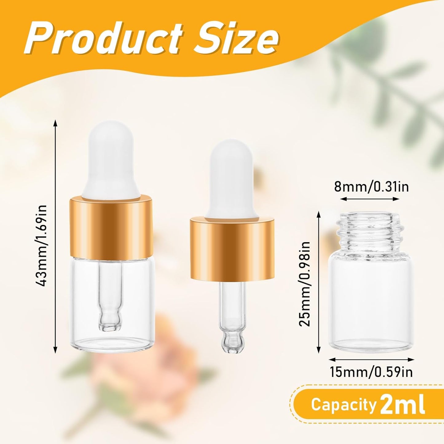 Mini Dropper Bottles - 20 Pack 2ml Clear Essential Oil Vials | Perfect for Travel & Cuticle Oil