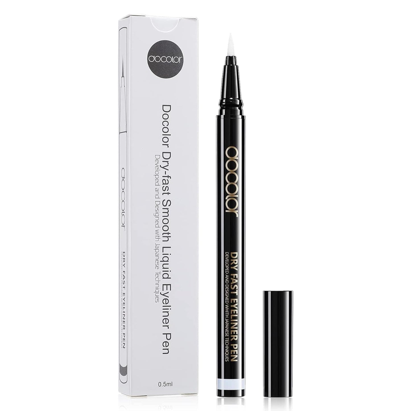 docolor Waterproof Eyeliner Pen Longwearing with Ultra-Fine Tip Liquid Eye Liner (White)