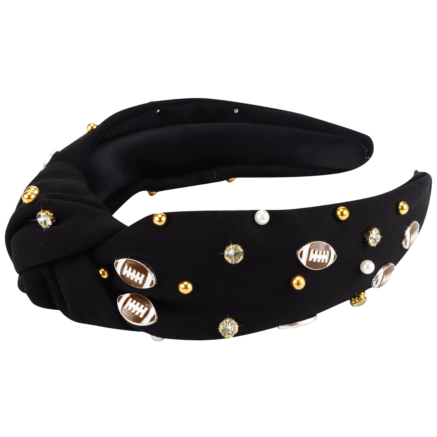 CIEHER Football Knotted Headband for Women Crystal Baseball Headbands Fun Sports Team Game Day Twisted Knot Hairband Spring Summer Football Hair Accessories for Baseball Fans Black Football Headband