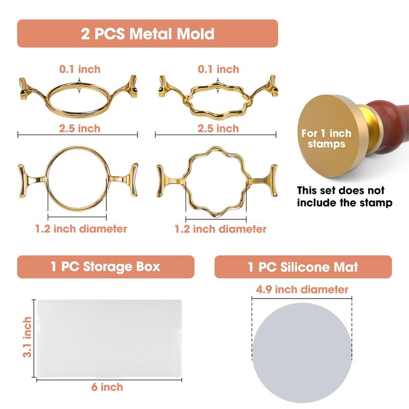 Yelsky Wax Seal Kit with 1 Inch Wax Stamp - 2 Metal Seal Molds with Round Flower Shape, Silicone Mat for Wedding Invitations, Gift Wrapping, Envelopes, Cards & Wine Packaging
