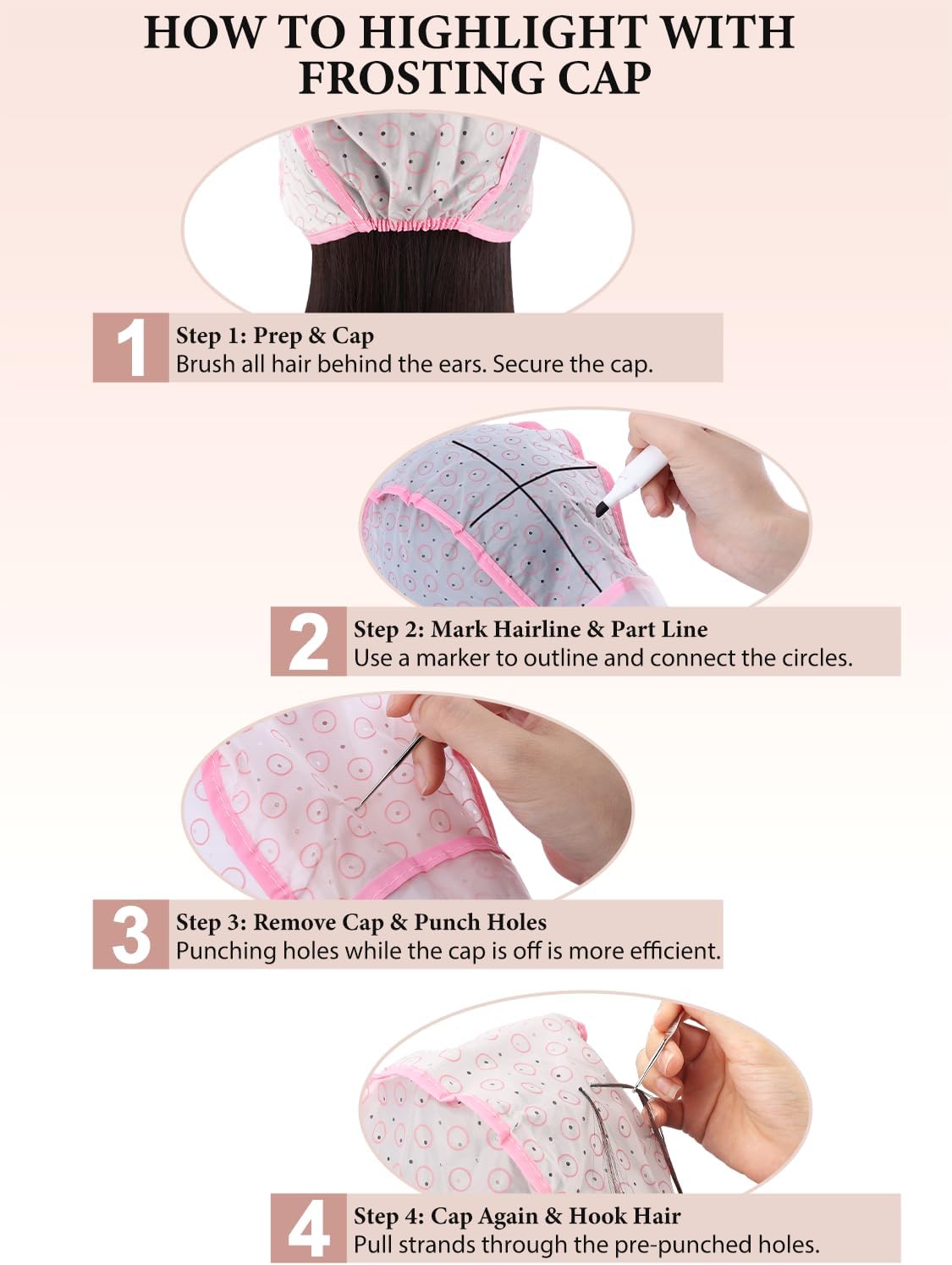 16-In-1 Hair Highlighting Kit - YOOVR Highlight Cap Set with 8 Caps & Hooks | Ideal for Balayage & Babylights, 4 Colors