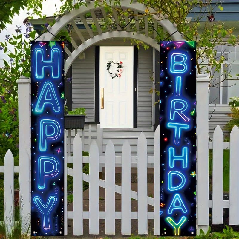 Happy Birthday Neon Door Banner - 12x71 Inch Indoor & Outdoor Sign