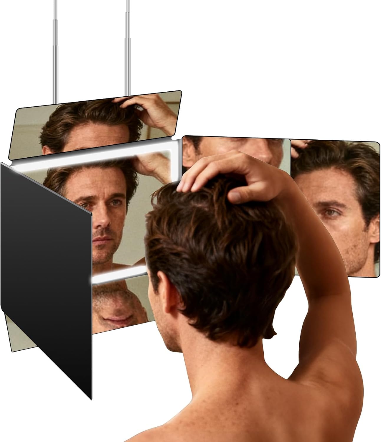 3-Way Mirror for Self Hair Cutting | 360° Tri-Fold Design with Adjustable Hooks (6.7" x 10.8")