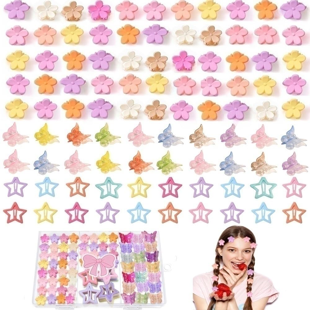 120 pcs Mini Hair Clips Colorful Hair Accessories Matte Claw Clips Star/Flower/Butterfly Hair Clips for Girls and Women 90s Y2K