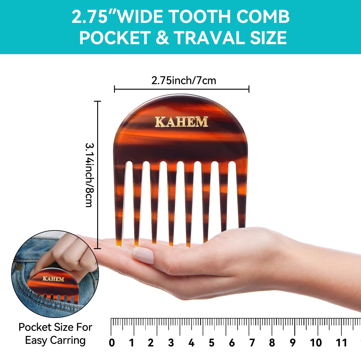 Handmade Wide Tooth Comb for Curly Hair - Daily Detangler for Long & Short Hair | Pocket Size, 3.14 Inch