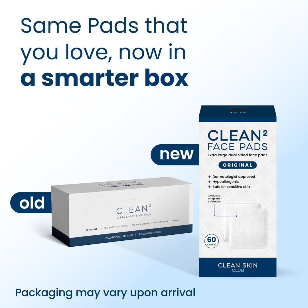 Clean Skin Club Clean² Pads 2.0 - Ultra Soft Organic Disposable Face Pads | Textured Triple Layers, No Shedding or Tearing