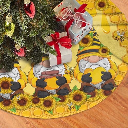 Sunflower Gnomes Christmas Tree Skirt - 36 Inch Holiday Decor
