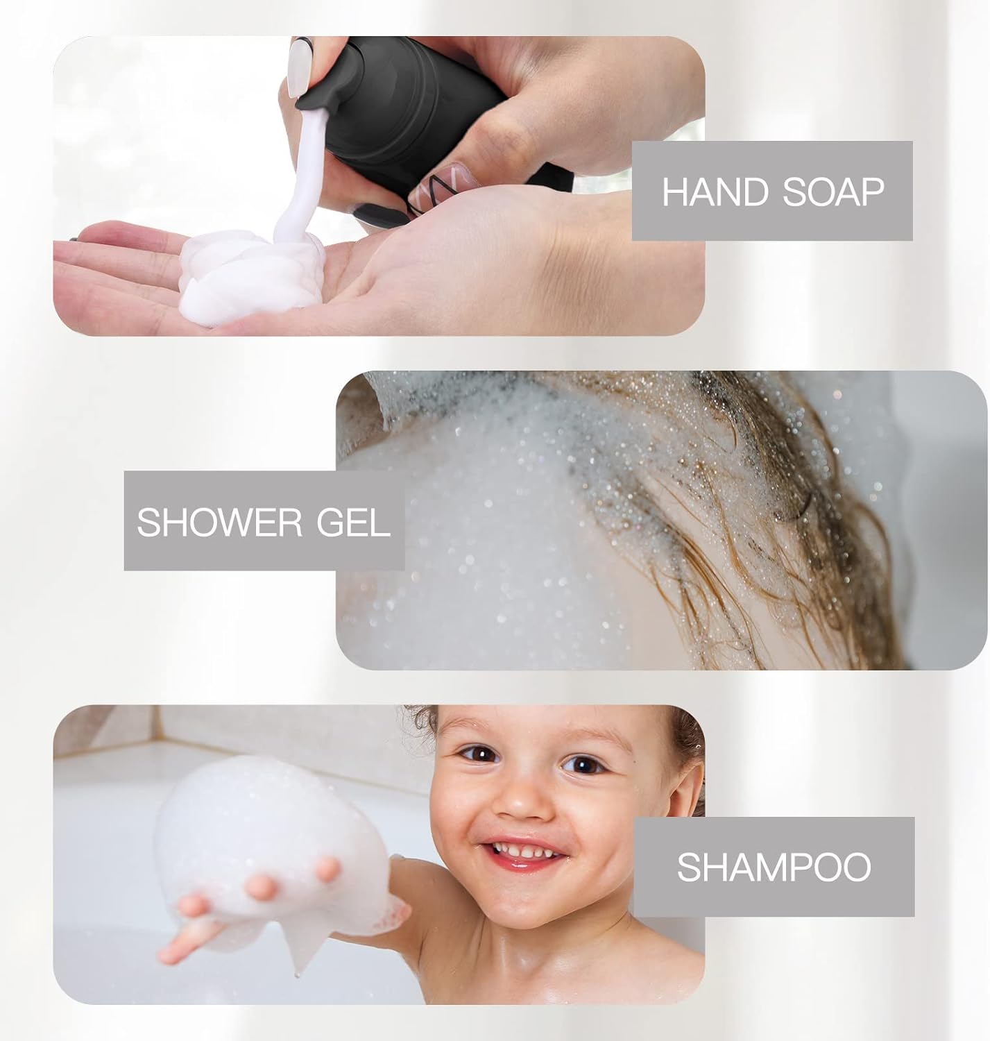Empty 2oz Foam Bottle - Travel Foaming Pump Dispenser for Hand Soap & Shampoo | 3-Pack, Black