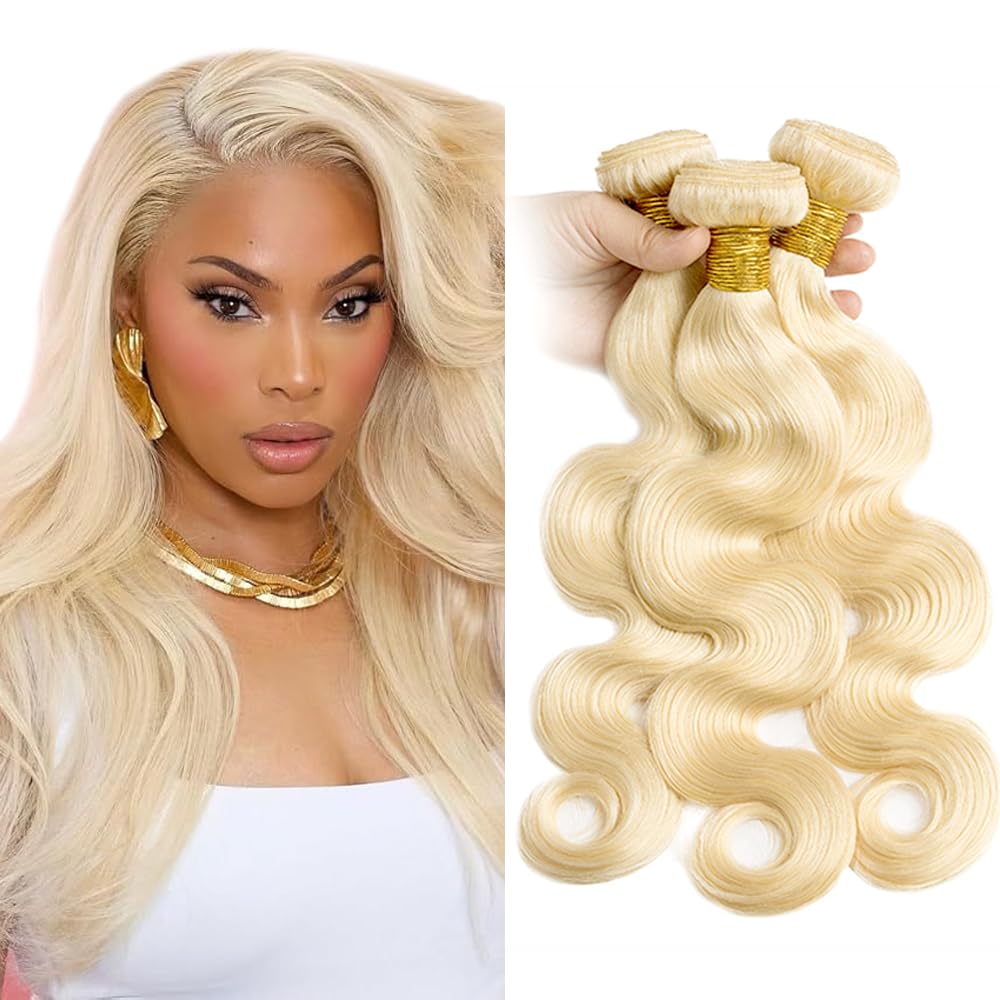 Blonde Bundles Human Hair 613 Body Wave Bundles 18 20 22 inch AuokMar Double Weft 3 Bundle 8A Grade 613 Blonde Body Wave Bundle Human Hair Extensions