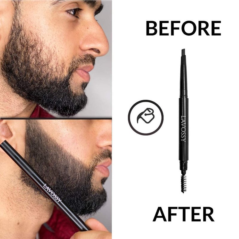 LAVOSSY Beard Pencil - Long Lasting and Easy to Use Beard Pen with Blending Brush for Natural, Water/Sweat Proof Results (Light Brown, 1 Count)