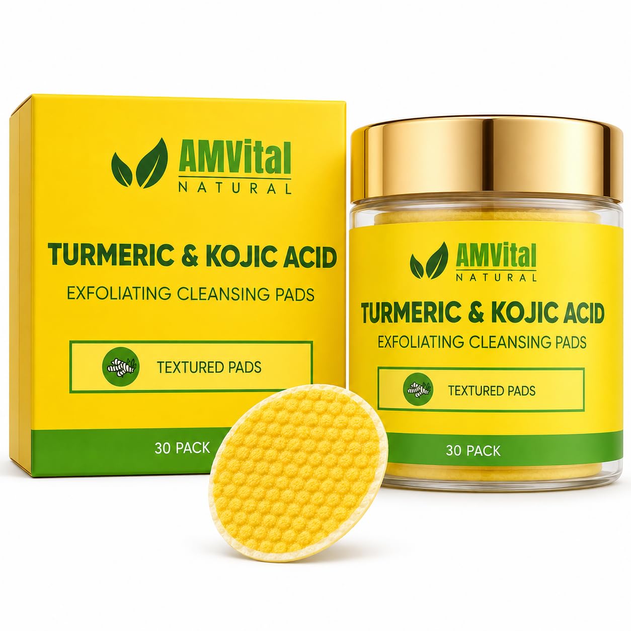 AMVital Turmeric Kojic Acid Cleansing Pads, Pre-Soaked Face Pads