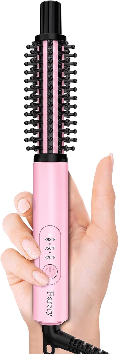 Mini Thermal Brush - 3 Temperature Adjustable Heated Round Brush for Short Hair | Travel Size Curling Iron in Pink