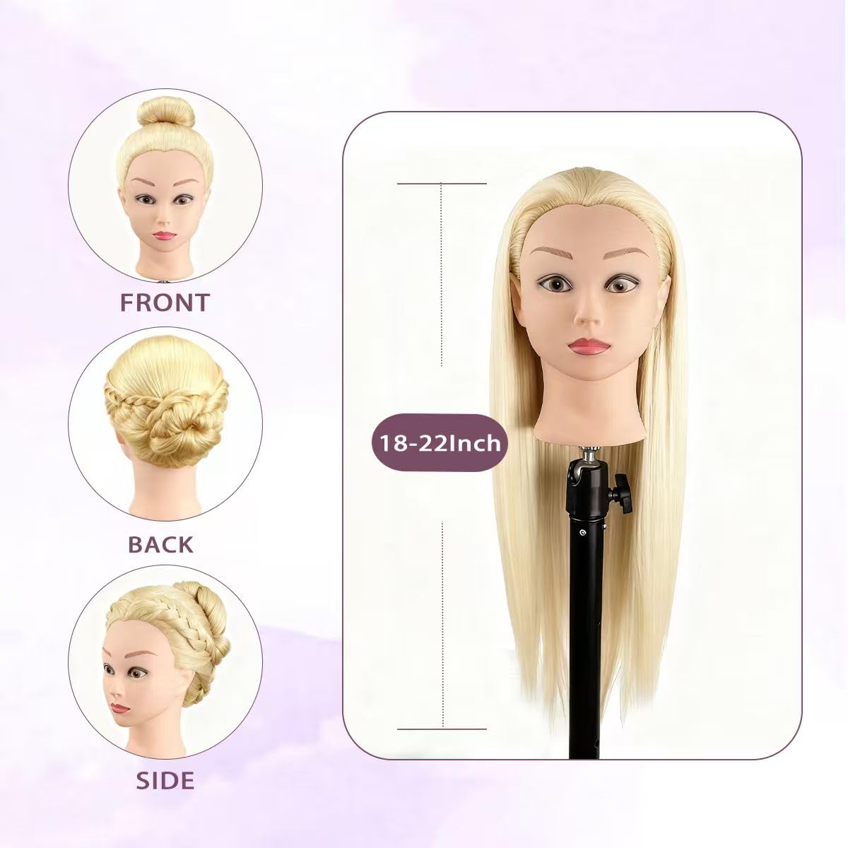 Mannequin Head with 80% Human Hair for Hair Styling Practice 26-28 Inch Straight Hair Training Head for Cosmetology Barber Hairdresser Students and Professionals (613)