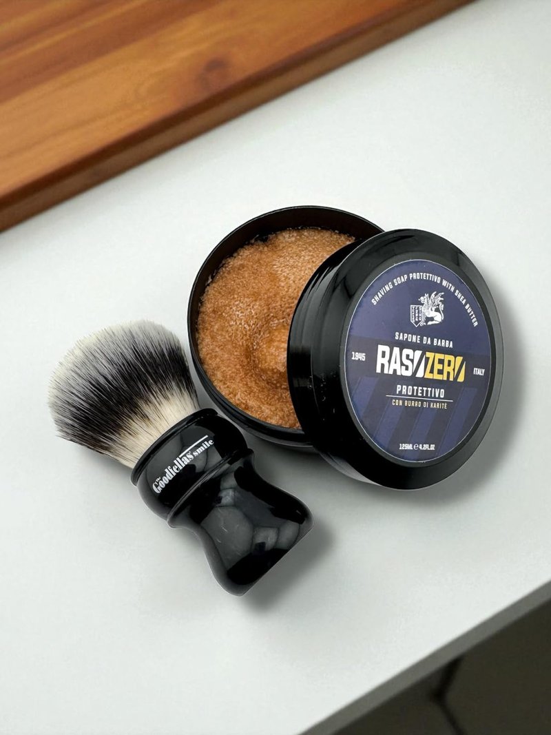 Rasozero Protettivo Shaving Soap 125 ml – Made in Italy, Shea Butter & Menthol Protection for Men – Rich Anise, Mint & Vanilla Scent, Hydrating Lather, Gentle on Sensitive Skin