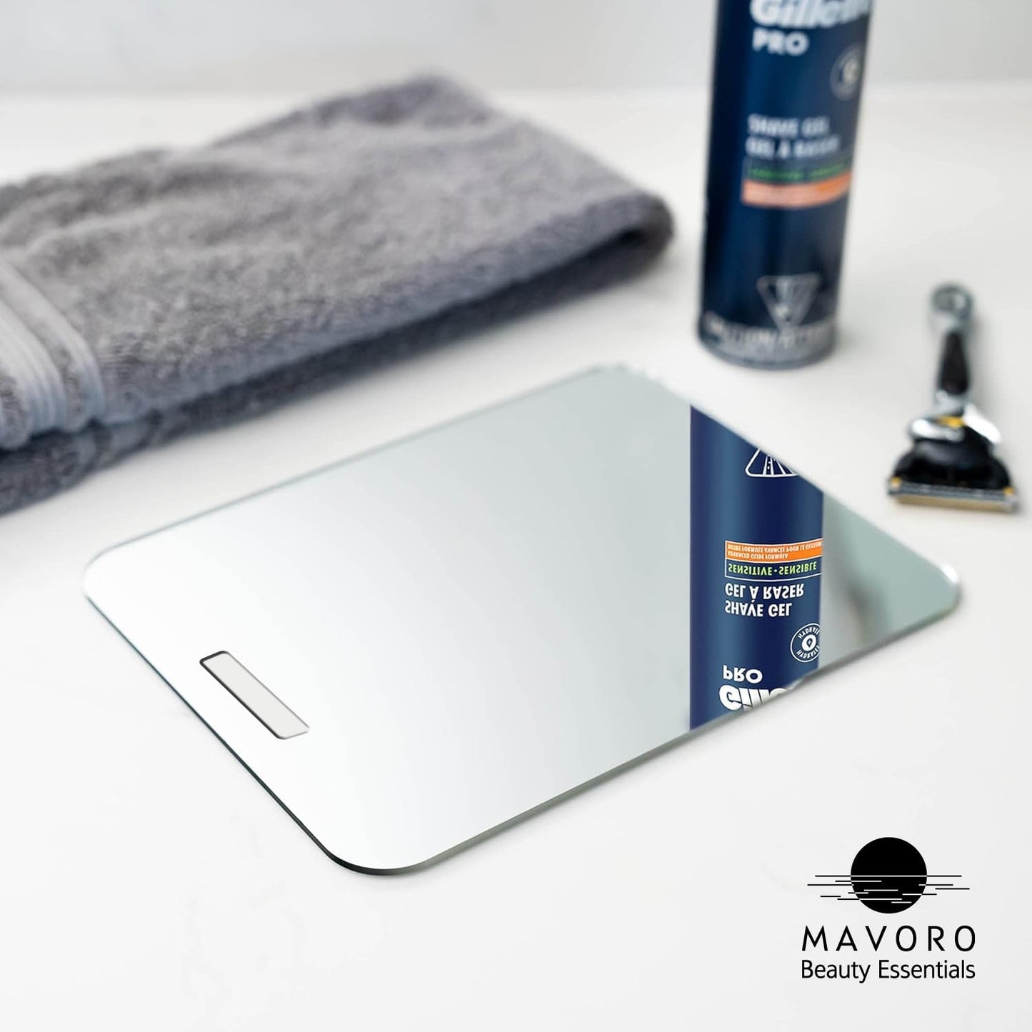 Mavoro 7x9 Shaving Mirror for Shower with 3M Adhesive Hook | Hang-Anywhere Shower Mirror | Acrylic - Unbreakable | Less Fogging | Sleek Frameless | Glassless Safety