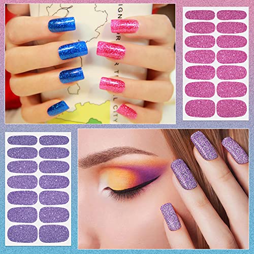 DANNEASY Glitter & Solid Color Nail Wraps - 24 Sheets Self-Adhesive Nail Art Stickers for Manicure, Includes File & Cuticle Stick (Variation 01)