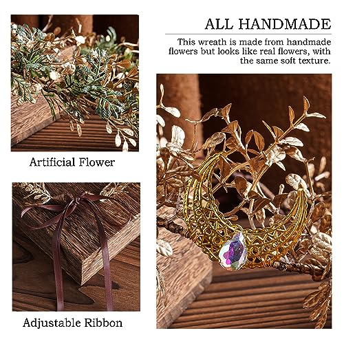 MOSTORY Elf Flower Crown - Gold Green Holcus Lanatus Fairy Headpiece