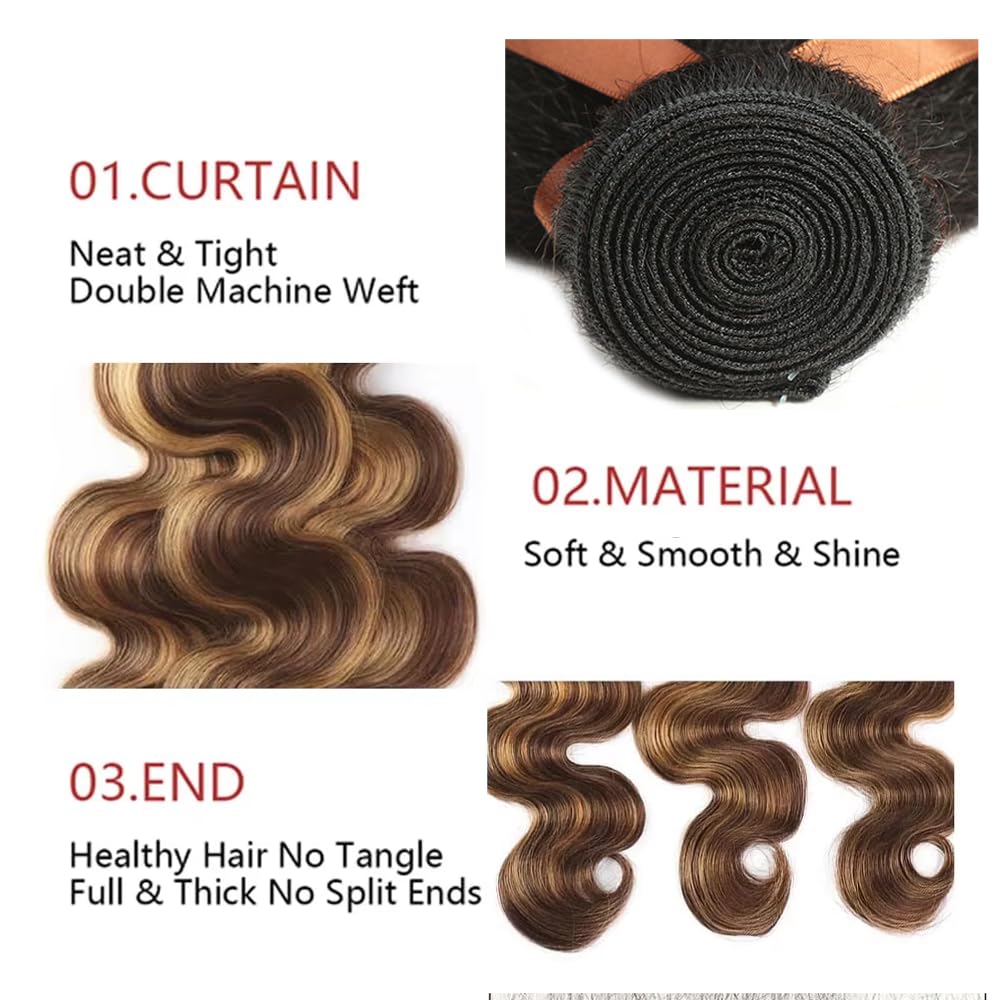 P427 Human Hair Bundles Highlight Body Wave Bundles 12 inch Ombre Brown Bundle Human Hair LadrXadr 4/27 Brown Color Bundle 100g