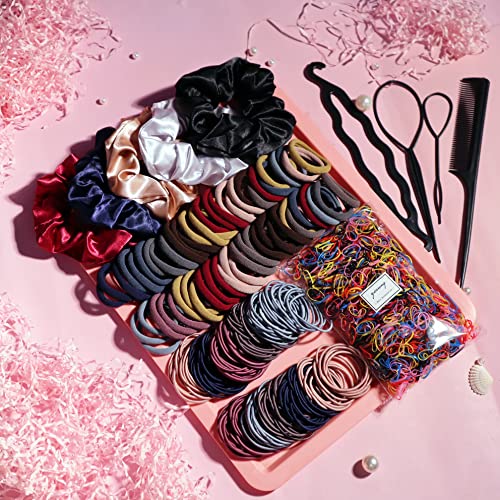 YANRONG 1159Pcs Hair Accessories Set Deep Colour – Seamless Ponytail Holders & Scrunchies for Thick & Curly Hair