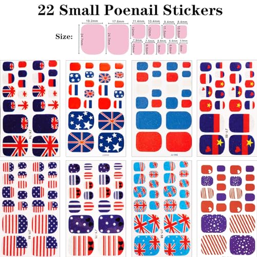 Patriotic 4th of July Toenail Wraps - 8 Self-Adhesive Designs
