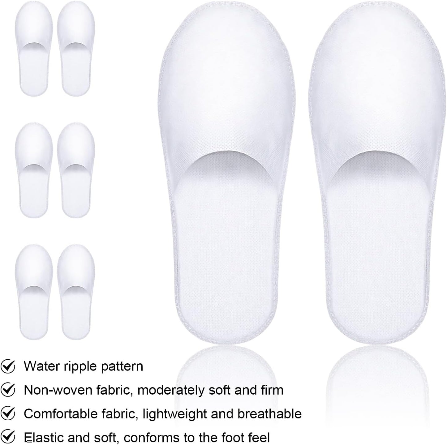 Disposable Guest Slippers - Non-Slip Travel Slippers for Hotel & Spa | 3 Pairs, Unisex White
