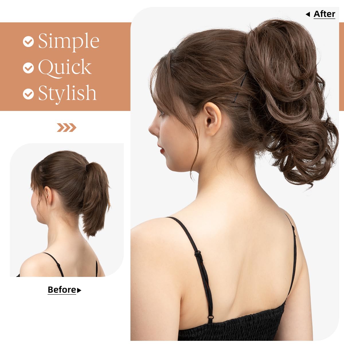 CJL Hair Claw Clip Short Ponytail Extensions - Bendable Metal Messy Bun Piece | Wavy Curly Synthetic Hair, Ash Grey