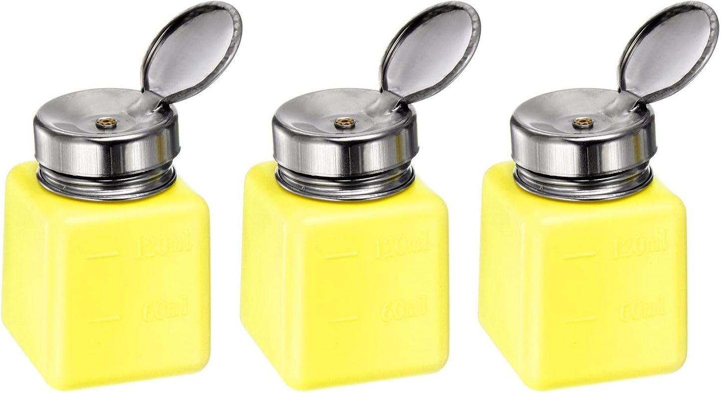 Harfington 3pcs Alcohol Dispenser Pump Bottles - 120ml Push Down with Stainless Steel Lid | White