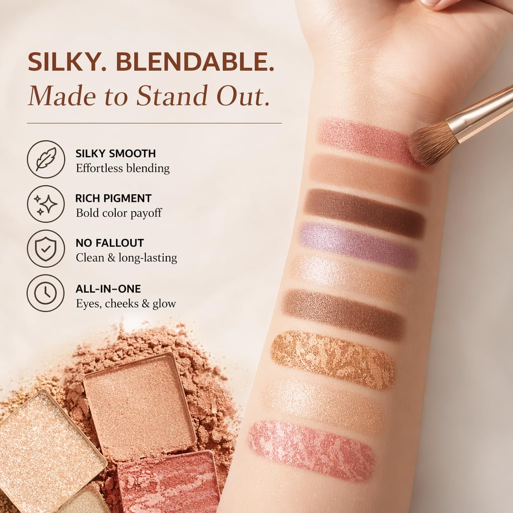 Multifunctional Makeup Palette - 6 Eyeshadows & 3 Face Powders, Neutral Shades | Cruelty-Free, Inspired by Tuscan Elegance