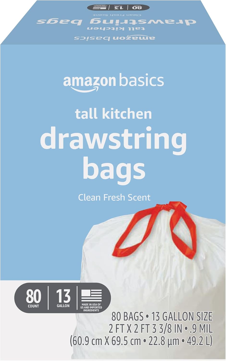 Tall Kitchen Drawstring Trash Bags - Sturdy & Tear Resistant | 13 Gallon, Unscented, 120 Count