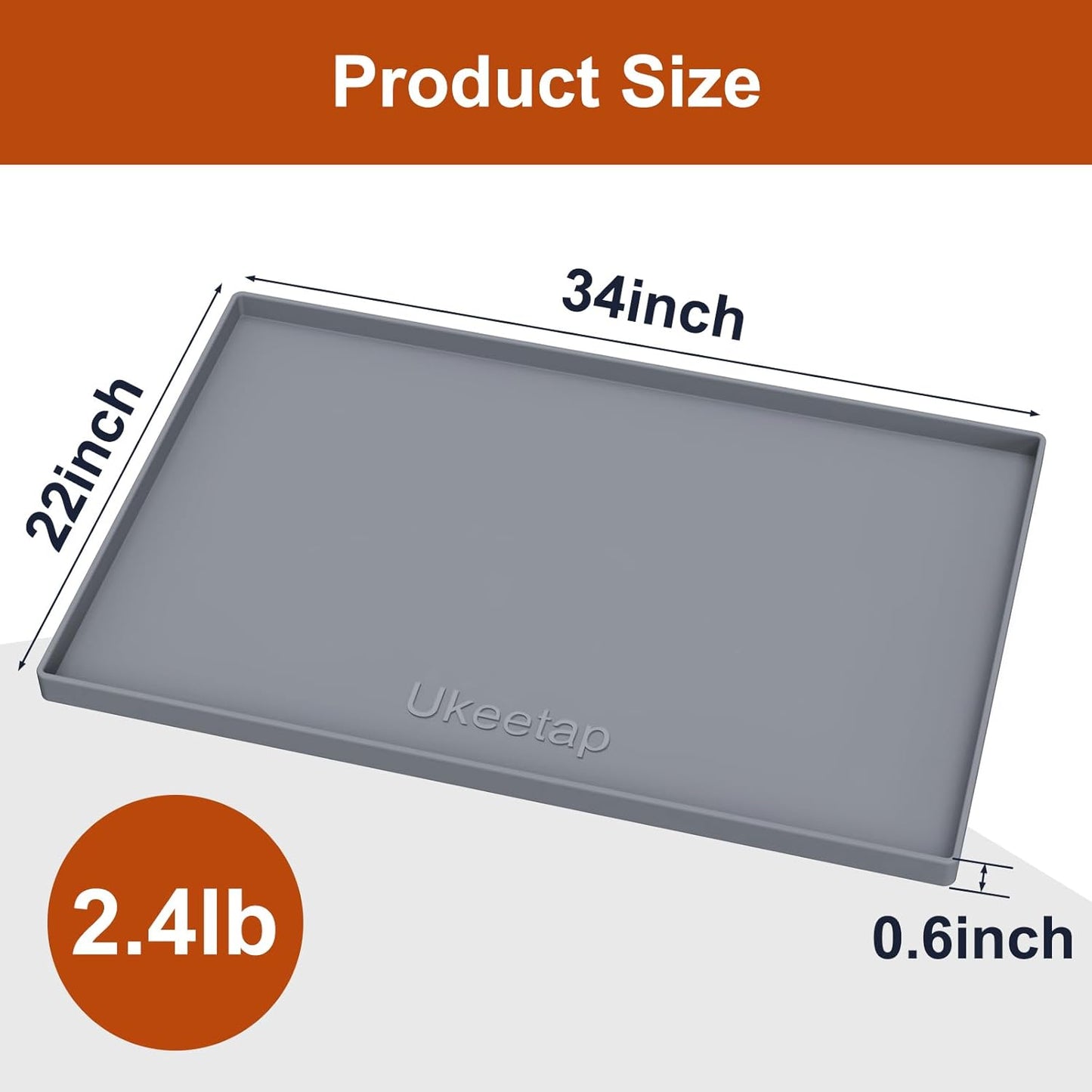 Extra Thick Waterproof Silicone Mat - Raised Edge Under Sink Protector | 34" x 22", Gray