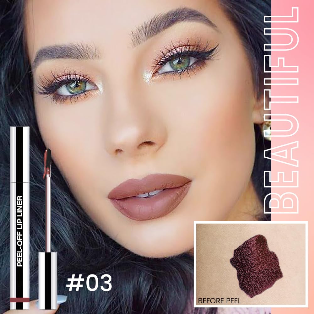 KXmzeG Matte Lip Stain Peel Off Lip Gloss,Liquid Peel Off Lip Liner Stain,Brownish Red Lip Stain Long Lasting Waterproof & Smudge-Proof, Transfer-Proof Lip Gloss (03#, Pack of 1)