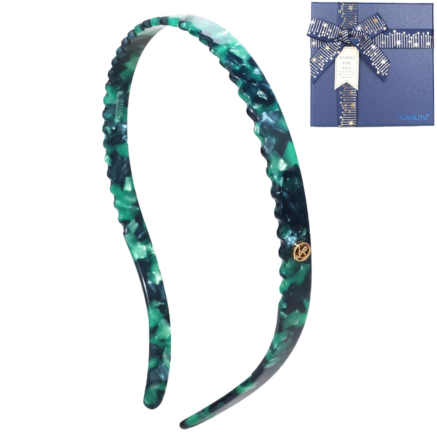 KOVOLITU Headband Designed for Eyewear,Flex No Pressure Comfortable Hair Band Fashion Acetate Headbands for Womens Sisters Girls Gifts-Lake Green