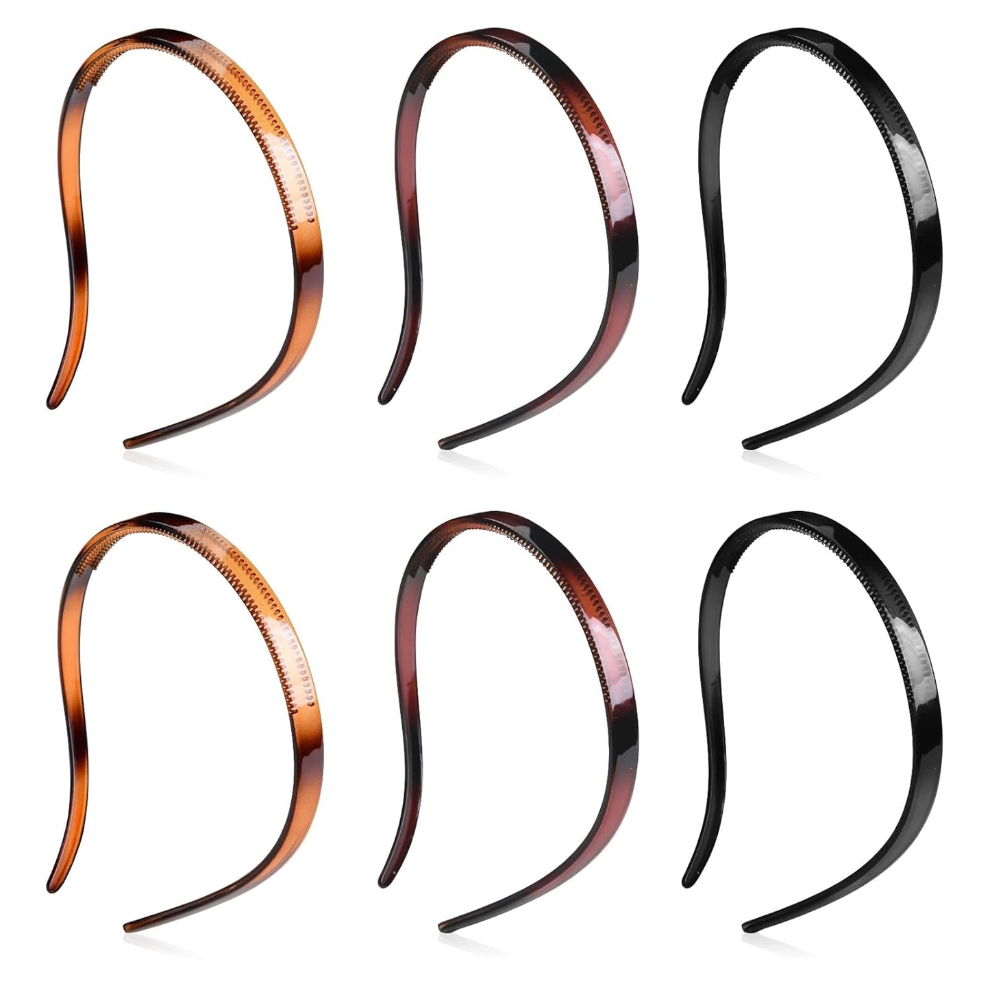 Comfortable Non-Slip Hair Bands for Women - 6 Pcs Fashionable Headbands | Black, Tortoise & Coffee