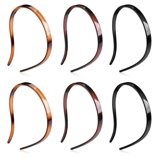 Trendy Non-Slip Hair Bands for Women - 6 Pcs Set in Chic Black, Tortoise & Coffee Styles