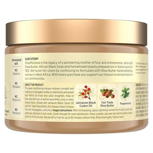 Shea Moisture Jamaican Black Castor Oil Treatment Masque - 11.5oz Deep Conditioner for Damaged Hair