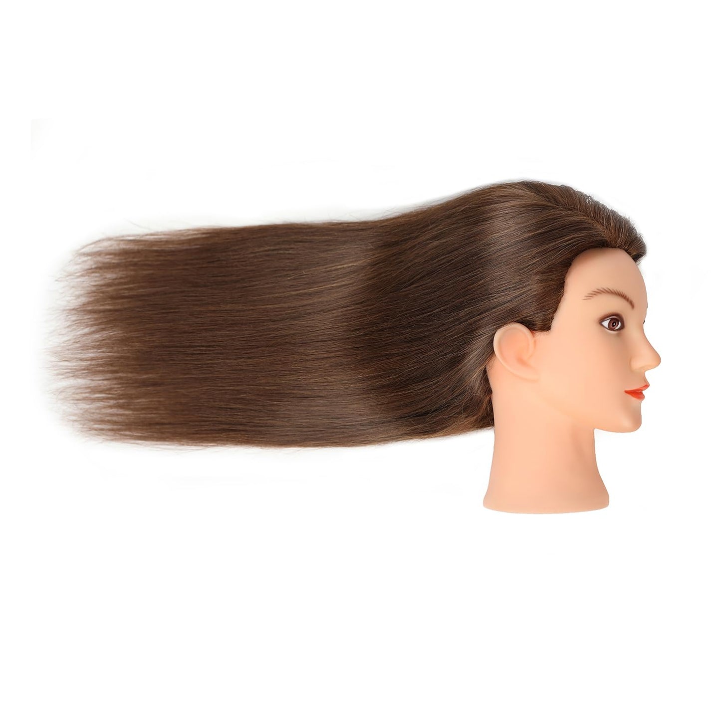 Human Hair Mannequin Head for Hair Styling Practice | 20-22" Dark Brown Cosmetology Doll with Clamp