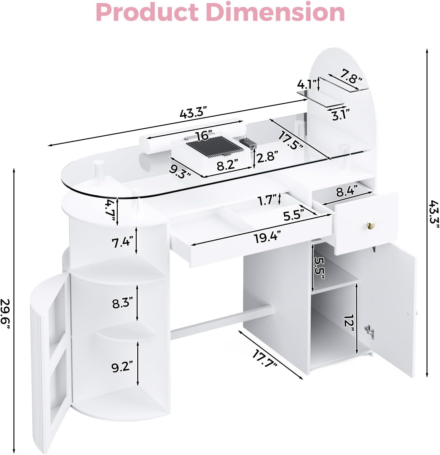 Professional Manicure Table with Dust Collector - Tempered Glass Top & Storage Drawer | Nail Salon Workstation (White)