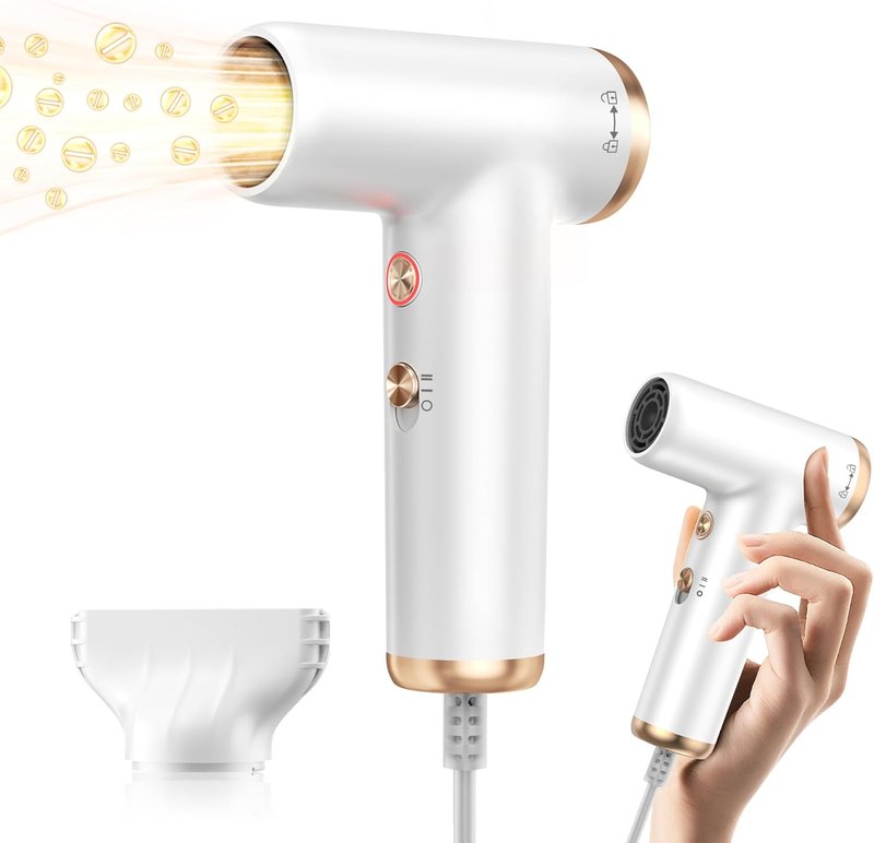 Mini Hair Dryer - 4-Temp Ionic Blow Dryer with Self-Cleaning Feature | Lightweight & Portable Travel Size
