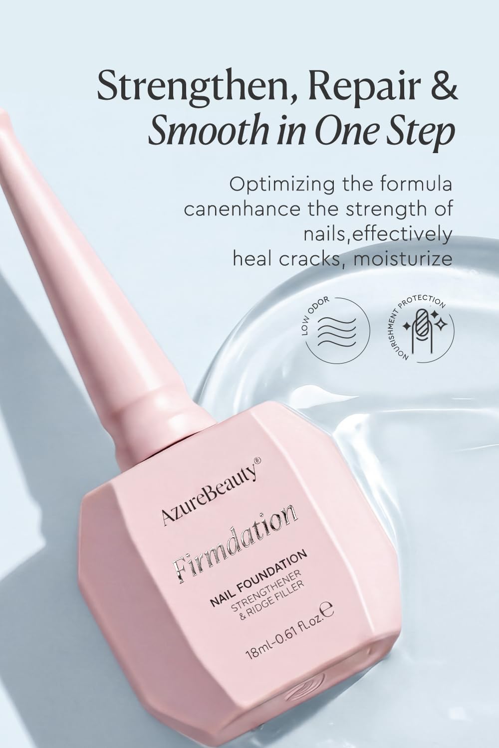 AzureBeauty 18ml Nail Strengthener for Weak & Damaged Nails, Clear Transparent Peel Off Nail Repair Treatment, Ridge Filler & Nail Concealer Foundation, Quick Dry Nail Hardener for Brittle Nails