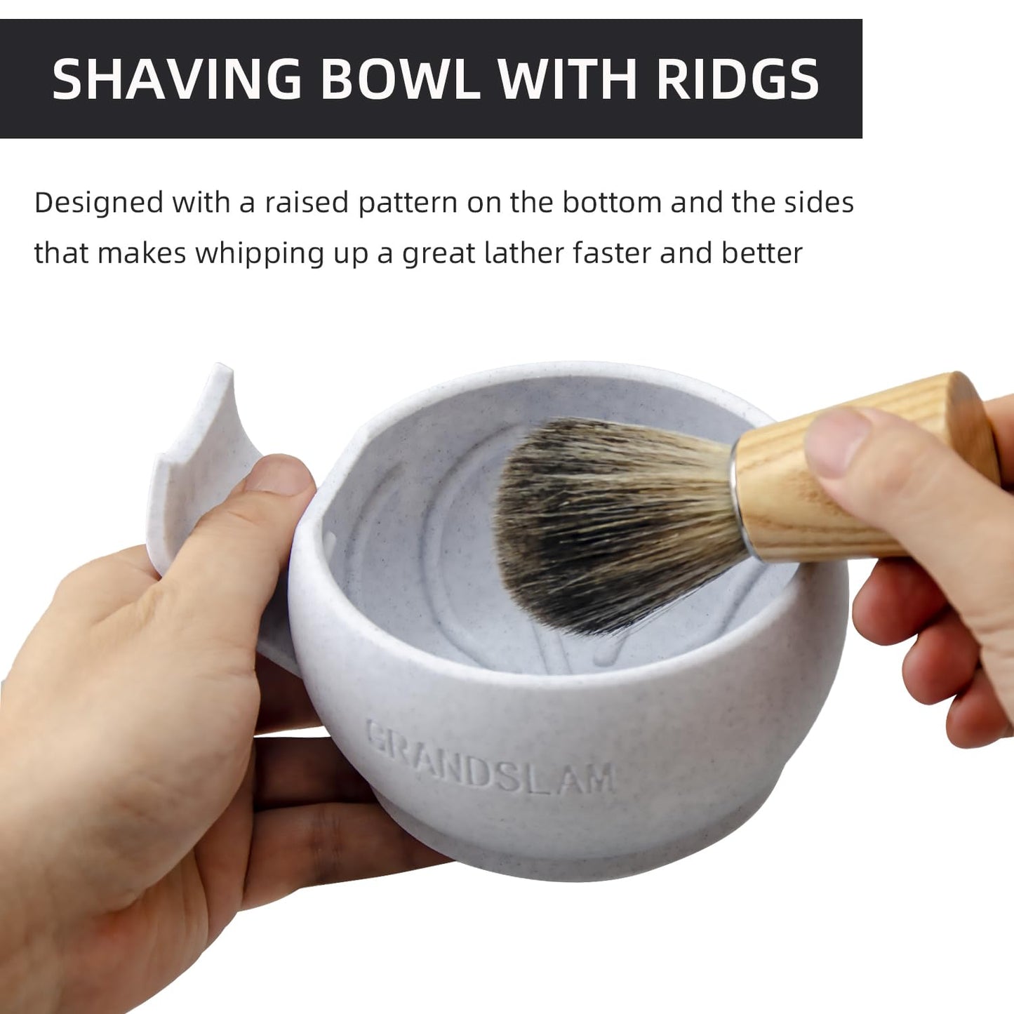 Grandslam Shaving Bowl with Ridges, Shaving Mug with Brush Stand, Shaving Soap Bowl for Shaving Cream and Soap, Durable & Holds Heat Longer, Rich & Thick Lather, Great for Traveling and Use at Home