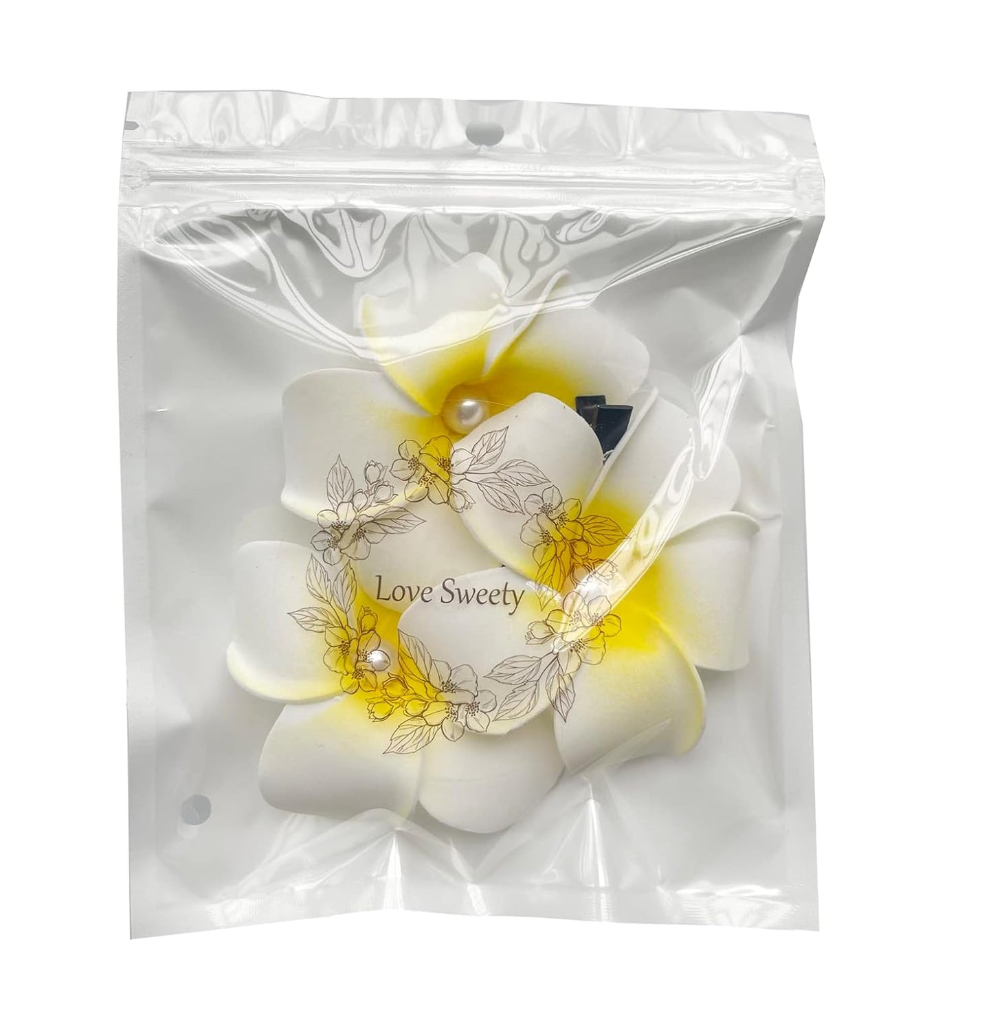 Hawaiian Plumeria Hair Clips - 3pcs Galsang Flower Barrettes for Beach Parties | White