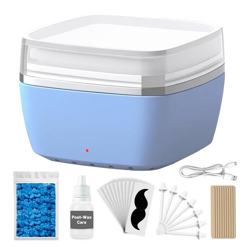 Nose Wax Kit Men, Painless Nose Ear Hair Removal Kit Including 100g Beads, 10 Applicators, 30 Hair Sticks, 10 Mustache and Care Oil, Portable Waxing Kit for Women Men (Blue)