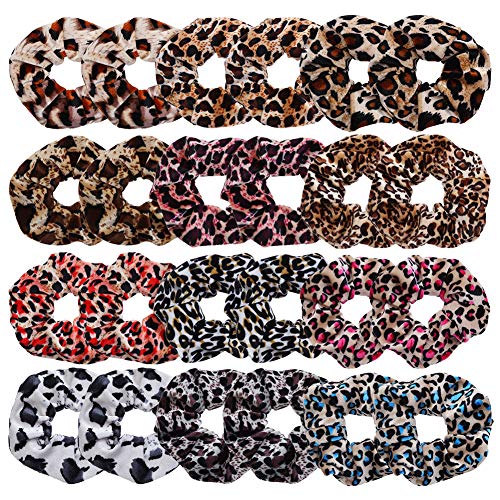 LOVEF 24pcs Leopard Print Velvet Hair Scrunchies for Women, Hair Accessories