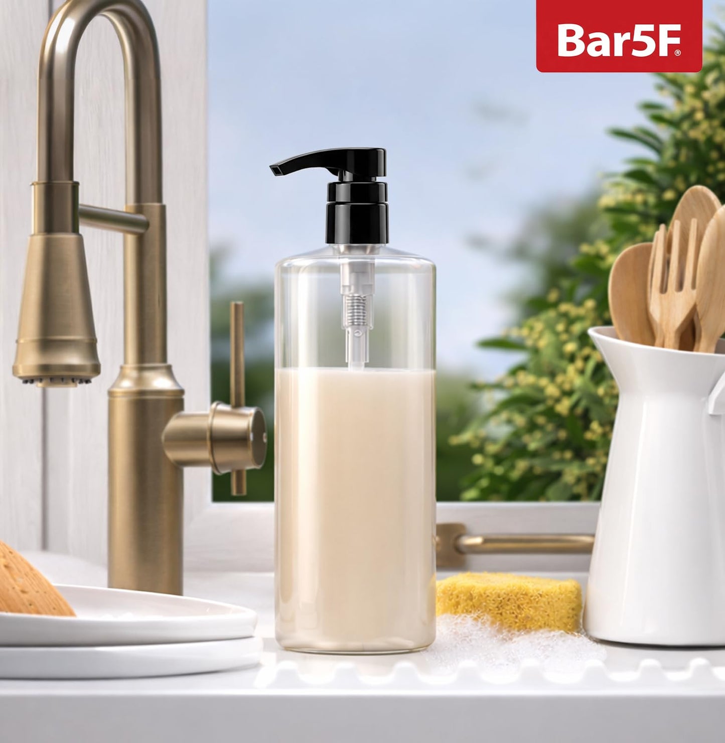 Bar5F Empty Pump Bottles 32 oz. (1-Liter) BPA-Free Crystal-Clear USA 2-Pack