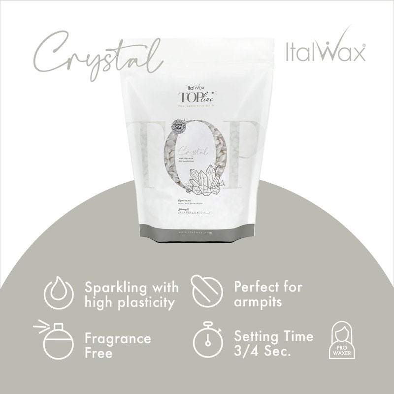 Italwax Top Line Crystal Hard Wax Beads 1.65 lb (750 g) – Ultra-Delicate Unscented Wax with No Colorants, Semi-Creamy Texture for Facial Areas, Professional Use – Made in Italy