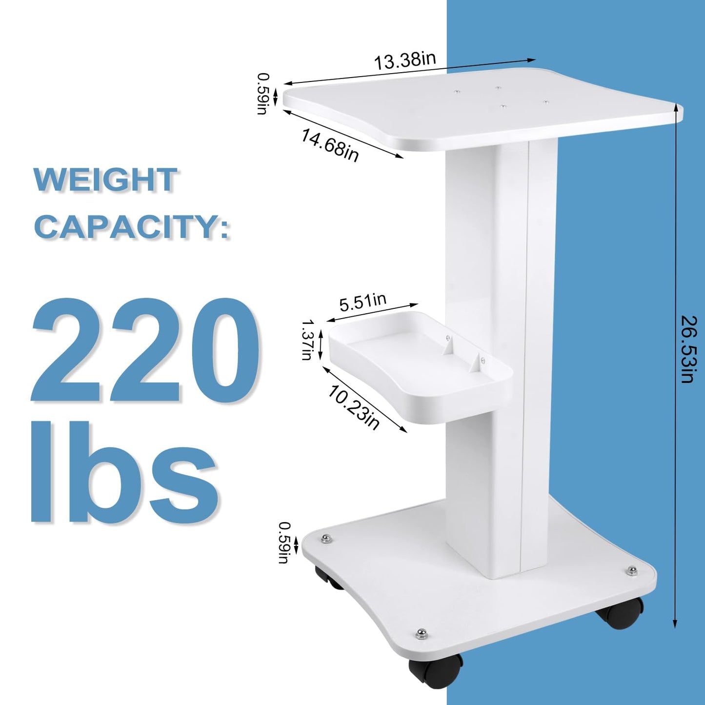 3 Tiers Beauty Trolley Cart with Wheels, Aluminum Salon Rolling Cart Work Station for Spa Pedicure Tattoo Craft Supplies, White