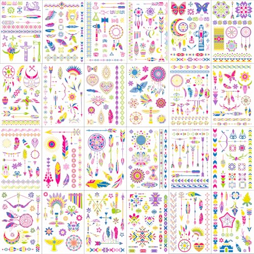 Tiebblove 360pcs Neon Temporary Tattoos Sticker 05-Tattoo Sticker UV Glow Waterproof