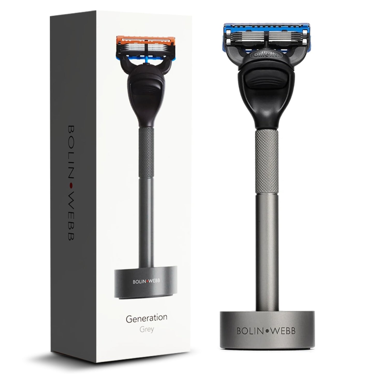 Bolin Webb Generation Razor & Stand - Luxury Razors for Men with Gillette Fusion 5 Blades, Premium Aluminum Shaving Razor for Smooth, Comfortable Shave, Ideal Gift & Daily Grooming Set (Graphite)