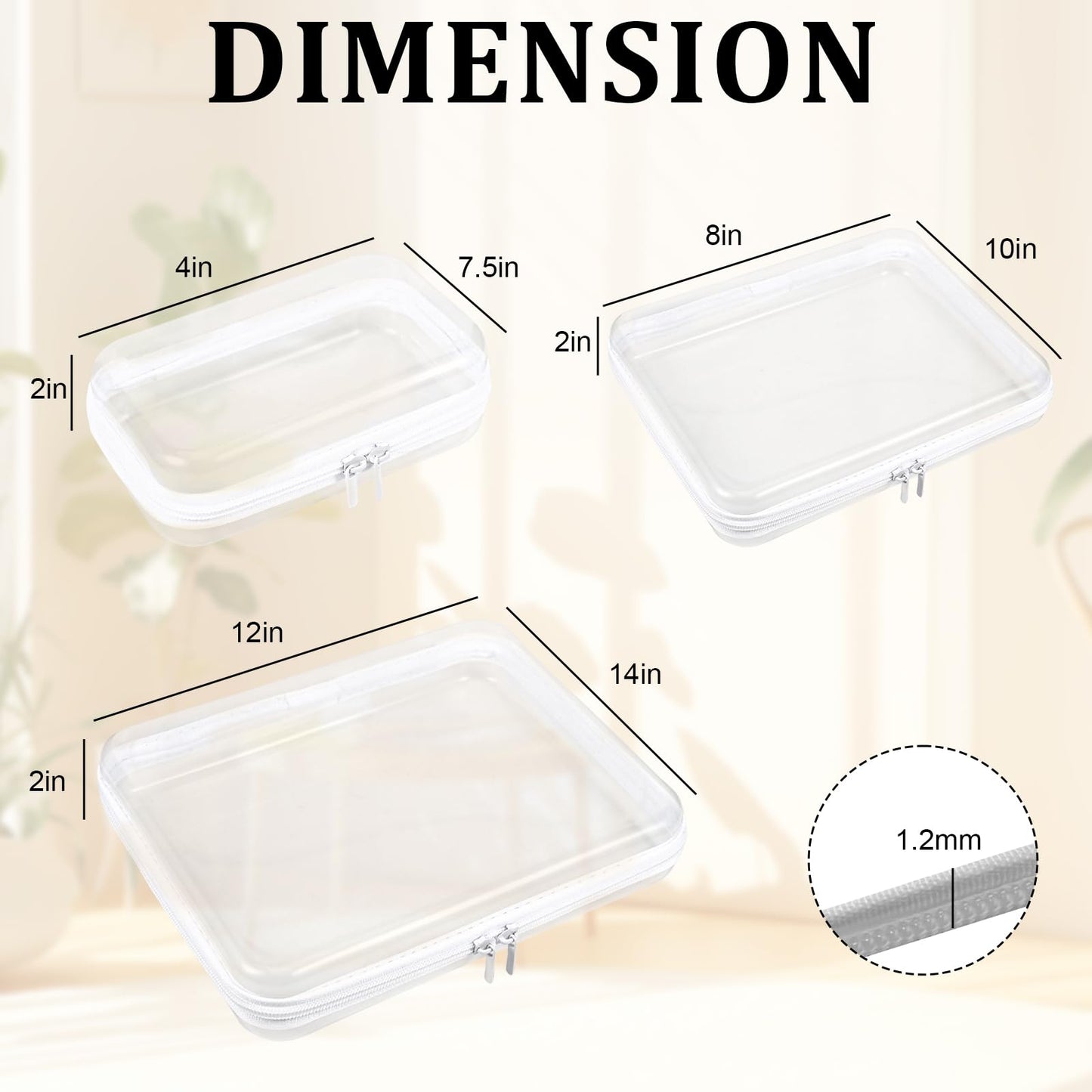 2 Pcs Clear Hard Shell Zipper Case, Portable Clear Zipper Pouches Hard Shell, Waterproof Plastic Transparent Storage Box Set with Double Zips for Cosmetic Stationery Snack Toy Storage Organizer Bins